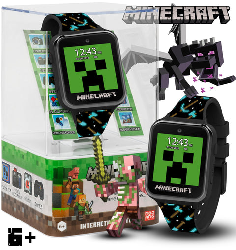 Minecraft Kids Smart Watch - Interactive Touchscreen with Games, Camera, Step Counter, Alarm, Timer, Voice Recorder, and Cool Minecraft Silicone Strap - Fits Wrists 5.5" to 8.0"