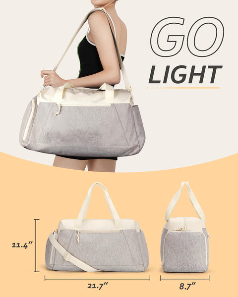 BAGSMART Gym Bags for Men Women, 40L Foldable Travel Duffle Bag, Lightweight Weekender Duffel Bag With Shoe Compartment, Water Resistant Workout Duffle Sports Bag for Travel Yoga, Beige BAGSMART