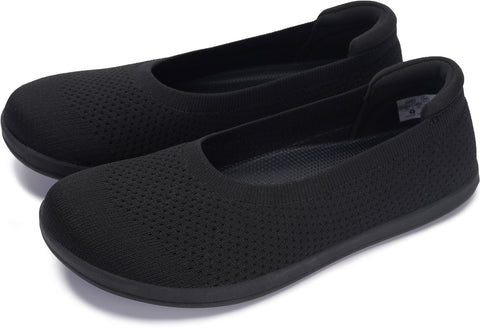 WHITIN Women's Wide Toe Box Ballet Flats Shoes Barefoot Zero Drop Sole Minimalist Size 9 Knit Walking Casual Dressy Slip on Fit Ballerina Black 40