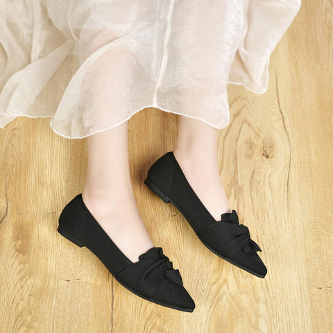 HIULYCENCE Women's Flats Shoes Pointed Toe Ballet Flats with Bow Comfortable Knit Dressy Flats Black US9