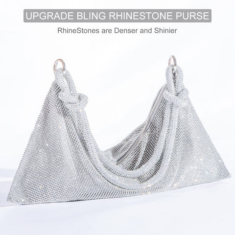 TOPALL Rhinestone Purse Sparkly Bag Silver Diamond Purses for Women Upgrade Evening Prom Rhinestone Bag Handbag Bling Hobo Bag for Party Club Wedding (Medium) TOPALL