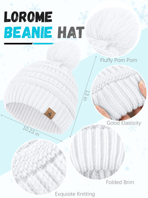 Winter Scarf Hat Earmuffs Gloves, White Ear Warmer Knitted Beanie Touch Screen Gloves Check Warm Scarf for Women Winter LOROME