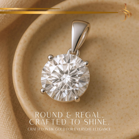 14K Solid White Gold Lab Grown Moissanite Round Cut Solitaire Pendant | Dangle Bail | 8.0mm | 2.0 CTW | Pendant Only | Fine Jewelry Luxury Gift | Birthday, Anniversary, Mother's Day
