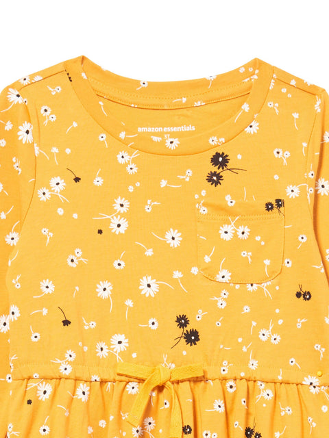 Amazon Essentials Girls' Long-Sleeve Outfit Set, Pack of 4, Gold/Ditsy Floral, Medium
