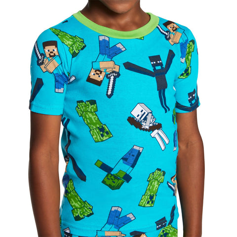 Minecraft Boys 6-piece Snug-fit Cotton Pajama Set, Blue, Green, 8 US