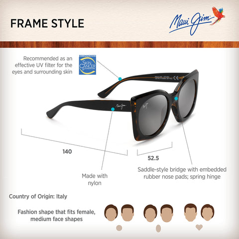 Maui Jim Women's Pakalana Polarized Fashion Sunglasses, Black w/Tortoise Interior/Neutral Grey, Medium Maui Jim