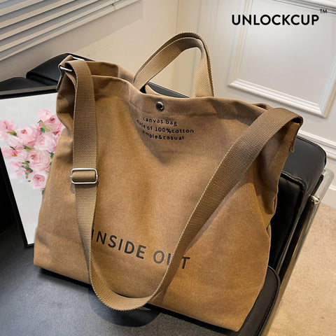 Tote Bag for Women, Large Canvas Bags Women Gift, Fashion Crossbody 16oz 100% Cotton Canvas Bag, Large Capacity Shoulder Bag (Brown)