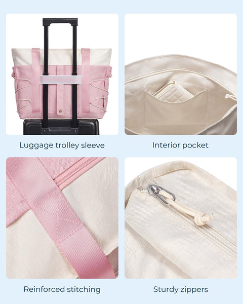 BAGSMART Tote Bag for Women, Foldable Tote Bag With Zipper Large Handbags Shoulder Bag Commuter bag for Travel/Work/Sport, Pink BAGSMART