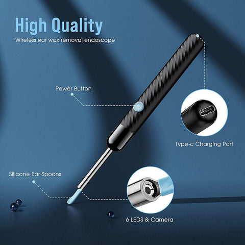 Ear Wax Removal - Earwax Remover Tool with 8 Pcs Ear Set - Ear Canal Cleaner with 1080P Camera - FSA HSA Eligible - Ear Cleaning Kit with 6 Ear Spoon - Ear Camera for iOS & Android (Black) LEIPUT