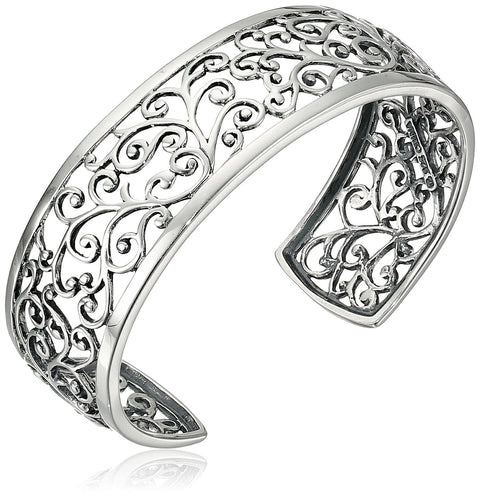 Amazon Essentials Sterling Silver Oxidized Filigree Cuff Bracelet, 6.5" (previously Amazon Collection) Amazon Essentials