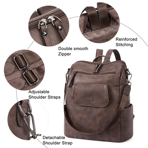 CLUCI Leather Backpack for Women, Large Fashion Convertible Anti-theft, Travel Backpack Purses CLUCI