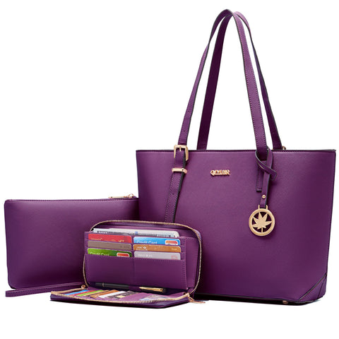 Purses And Wallets Set For Women Work Tote Handbags Shoulder Bag Top Handle Totes Purse With Wallet Purple Large Qiyuer