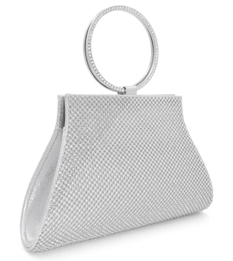 MOSSMON Crystal Clutch Purses Bride and Bridesmaid Handbag Elegant Wristlet Evening Bag for Women Silver Large MOSSMON