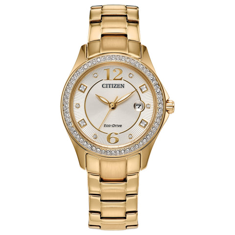 Citizen Ladies' Eco-Drive Classic Crystal Watch in Gold-Tone Stainless Steel, Champagne Dial Citizen