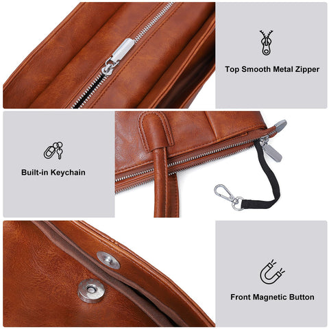 monrich Large Tote Bag for Women Work Vegan Leather 23L Womens Tote Purse with Zipper Ladies Handbags Brown