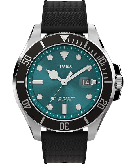 Timex Men's Deep Water 43mm Watch - Black Strap Green Dial Silver-Tone Case Timex