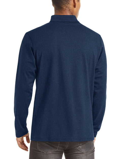 TACVASEN Quarter Zip Pullover Men Long Sleeve Golf Sweater Fleece Lined Sweatshirt 3/4 1/2 Zip Athletic Shirt Long Sleeve Thermal Tops Navy,L