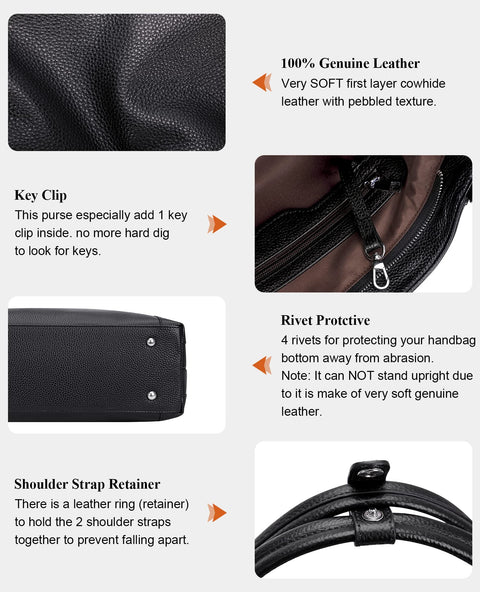 Over Earth Soft Leather Handbags for Women Shoulder Hobo Bag Large Tote Crossbody Bag (O103E Black) Over Earth