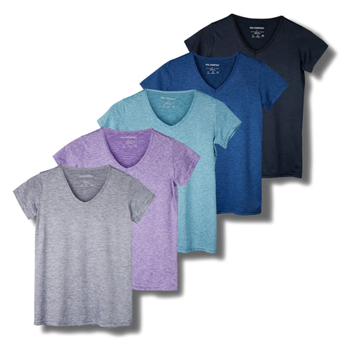 Real Essentials Women's V-Neck Activewear T-Shirt, Quick Dry, 5-Pack XL Real Essentials