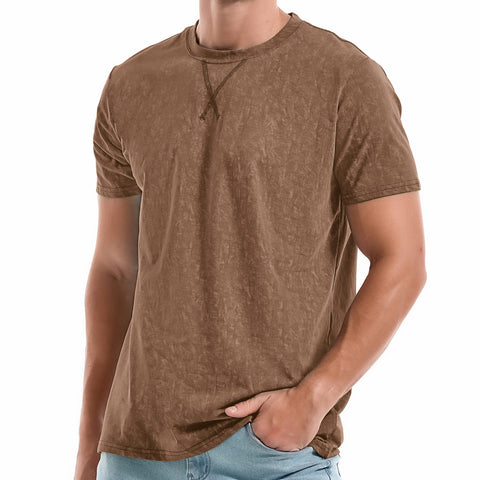 KLIEGOU Men's T-Shirts - Elasticity Cotton Crew Neck Tees 2166 Khaki XL