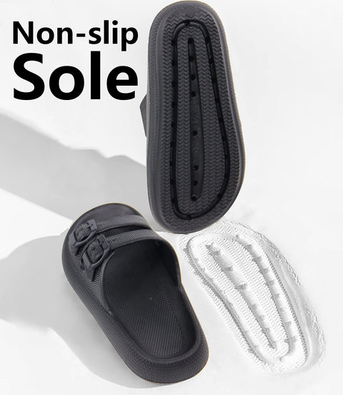 Weweya Slides for Men Women Pillow Slippers Double Buckle Adjustable EVA Flat Sandal Black Women Size 5.5 6 6.5 Weweya