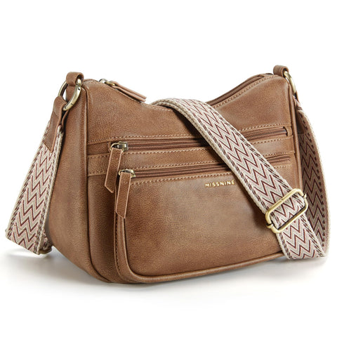 Missnine Crossbody Bags for Women Leather Purses Trendy Multi Pocket Shoulder Handbags with Adjustable Guitar Strap Missnine