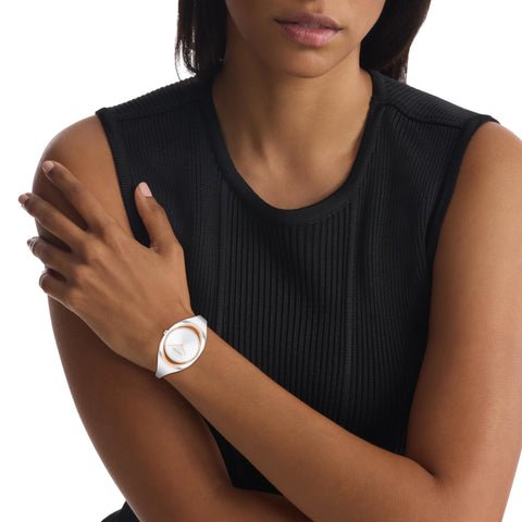 Calvin Klein Women's CK Elation Wristwatch, 2 Hand, Two Tone, Minimalistic Bangle Style, (Model:25200393) Calvin Klein