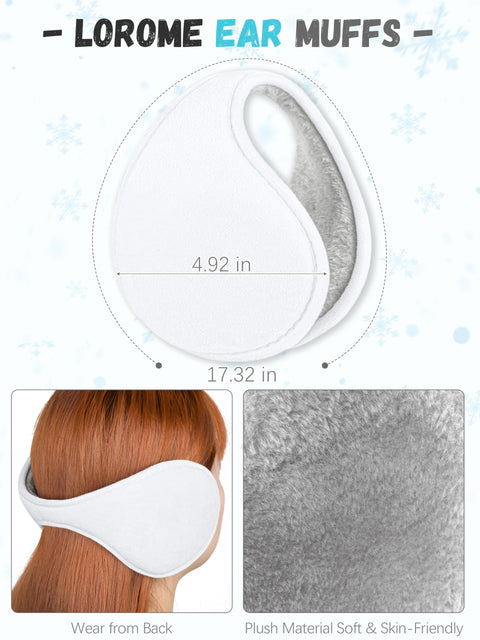 Winter Scarf Hat Earmuffs Gloves, White Ear Warmer Knitted Beanie Touch Screen Gloves Check Warm Scarf for Women Winter LOROME