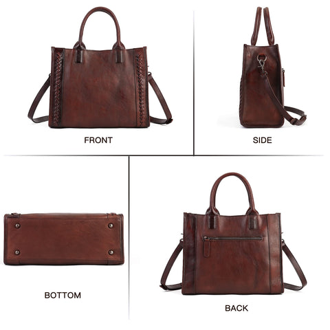 Genuine Leather Handbags Purses for Women Tote Crossbody Top Handle Bag Leather Satchel Handbag for Women Ladies Coffee Zhuoliang