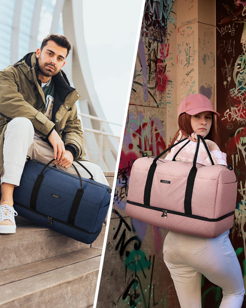 Travel Duffle Bag, BAGSMART 45L Large Carry On Bag Weekender Overnight Bag for Men Women with Shoes Compartment & Wet Pocket, Pink BAGSMART