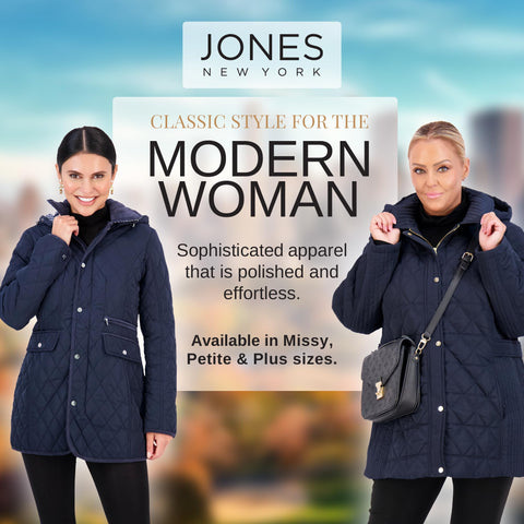 Jones NY Mid-Length Womens Quilted Jacket with Pockets - Winter Coats for Women, Jones New York