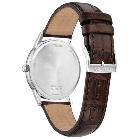 Citizen Men's Classic Eco-Drive Leather Strap Watch, 3-Hand Date, Luminous Hands and Markers, Brown Strap/ Stainless Citizen