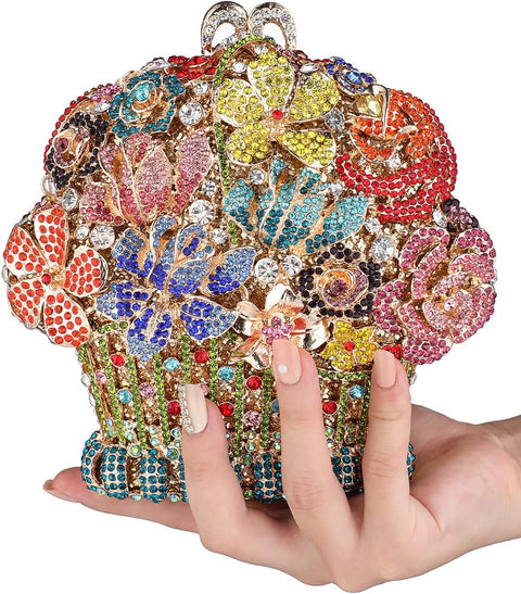 MOSSMON Flower Crystal Evening Clutch Bag Elegant Bride Wedding Party Purse for Women MOSSMON