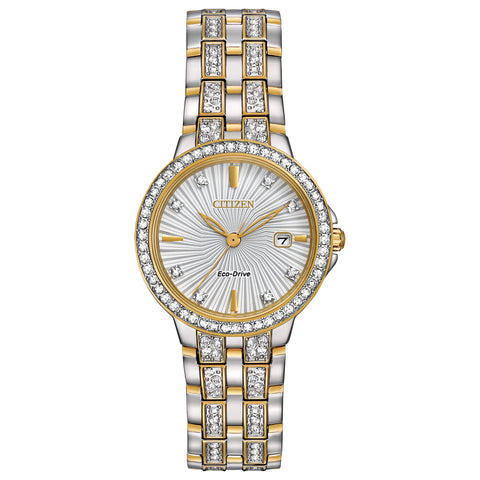 Citizen Women's Eco-Drive Dress Classic Crystal Watch in Gold-tone Stainless Steel, Silver Dial (Model: EW2344-57A) Citizen