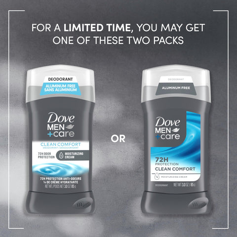 Dove Men+Care Deodorant Stick for Men Clean Comfort Pack of 2 Aluminum Free 72-Hour Odor Protection Mens Deodorant with 1/4 Moisturizing Cream 3 oz DOVE MEN + CARE