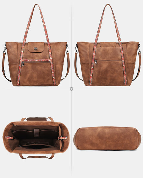 FADEON Large Laptop Tote Bag for Women Designer Leather Laptop Bag Fashion Travel Backpack Purse Shoulder Handbag Brown FADEON