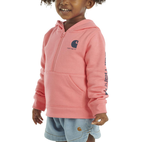Carhartt Girls' Long-Sleeve Half-Zip Hooded Sweatshirt, Pink Lemonade, Toddler 4T