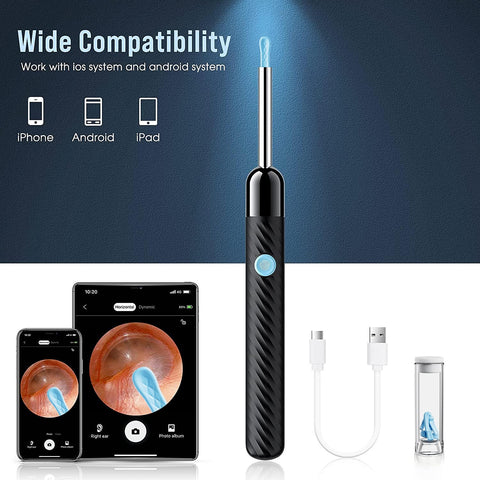 Ear Wax Removal - Earwax Remover Tool with 8 Pcs Ear Set - Ear Canal Cleaner with 1080P Camera - FSA HSA Eligible - Ear Cleaning Kit with 6 Ear Spoon - Ear Camera for iOS & Android (Black) LEIPUT