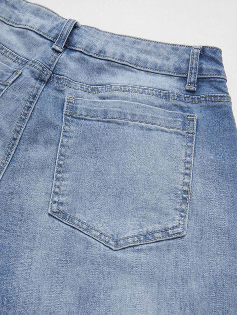 Flamingals Wide Leg Jeans for Women Mid Waist Baggy Stitch Decor Denim Washed Pants Without Belt Mid Blue L