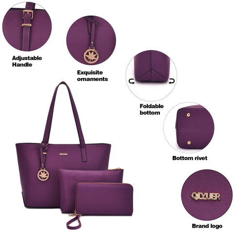 Purses And Wallets Set For Women Work Tote Handbags Shoulder Bag Top Handle Totes Purse With Wallet Purple Large Qiyuer