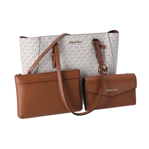 Michael Kors Charlotte Large Leather 3-in-1 Tote Crossbody Handbag Vanilla MK Michael Kors