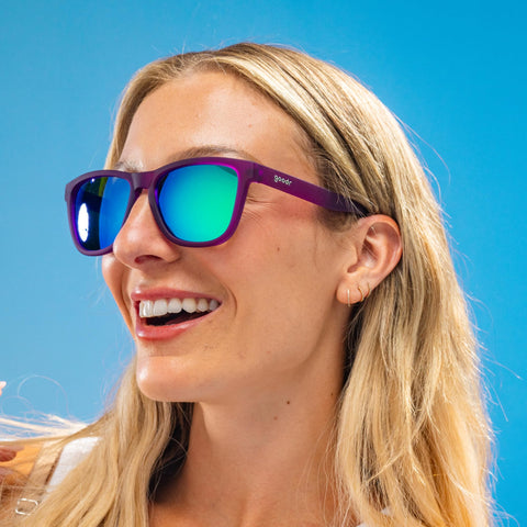 goodr Gardening with a Kraken Polarized Sunglasses, Medium Sized (OG), Dark Purple Translucent Lens with Light Green Mirrored Reflective Lens, UV400 Protection, No Slip, No Bounce