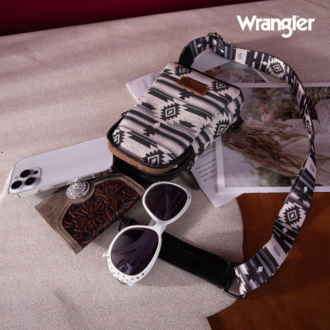 Wrangler Aztec Sling Bag Southwest Crossbody Bags Trendy Chest Bag for Women Shoulder Bag LG-WG2205-210BK Wrangler