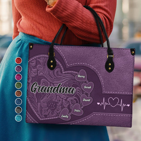 WANDER PRINTS Mothers Day Gifts - Personalized Leather Bag - Birthday, Loving Gift For Grandmother, Mother, Mom - Grandma's Little Sweethearts WANDER PRINTS