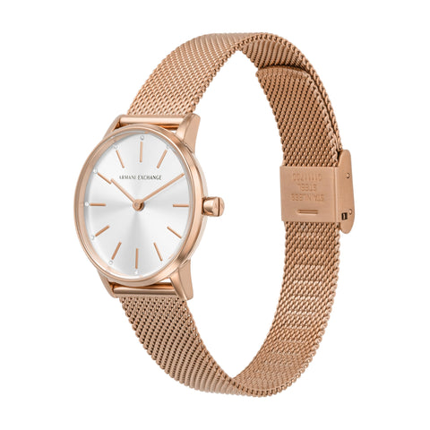 A｜X ARMANI EXCHANGE Women's Rose Gold-Tone Stainless Steel Mesh Watch and Bracelet Gift Set (Model: AX7121) Armani Exchange