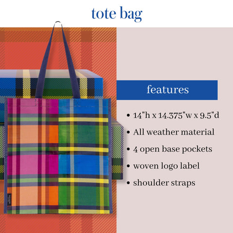 kate spade new york Reusable Shopping Bag, Grocery Tote with Shoulder Straps, Large Collapsible Tote (Grand Plaid Duo)