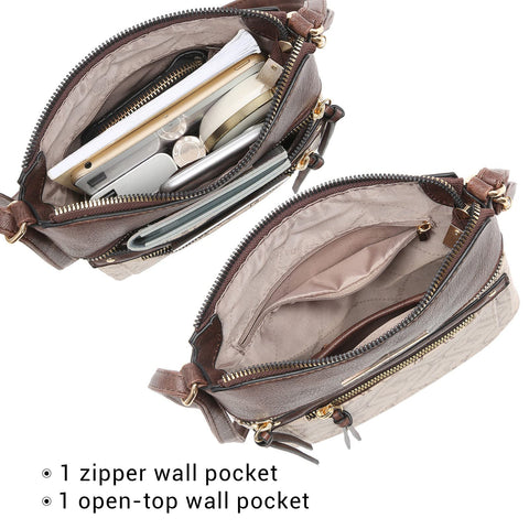 Dasein Crossbody Purse for Women Vegan Leather Shoulder Handbags Messenger Bags with Multi Zipper Pockets (Beige) Dasein