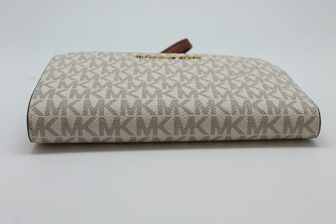 Michael Kors Jet Set Travel Double Zip Wristlet - Signature PVC (Vanilla PVC/Dark Acorn) Michael Kors