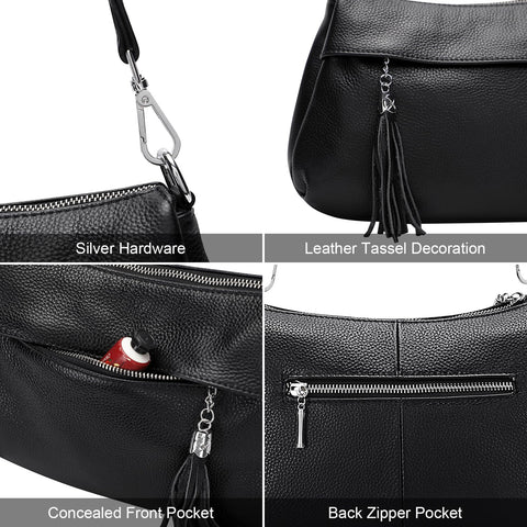 Over Earth Genuine Leather Handbags for Women Crossbody Purse Ladies Small Hobo Shoulder Bag(O111-2E Black) Over Earth