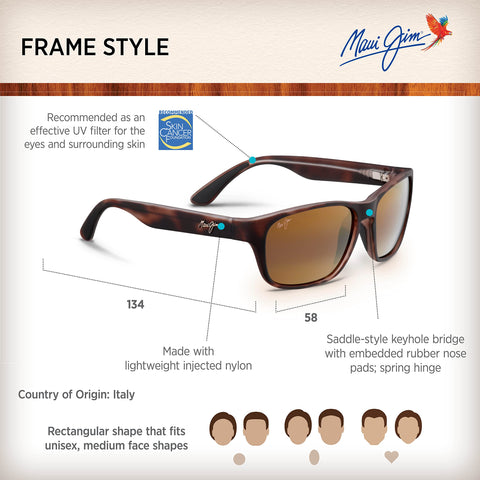 Maui Jim Men's and Women's Mixed Plate Polarized Rectangular Sunglasses, Matte Tortoise Rubber/HCL® Bronze, Medium Maui Jim